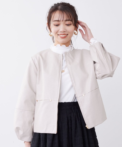 Chez toi（シェトワ）の「袖ボリューム合皮ブルゾン（ブルゾン・レディース・モカ/アイボリー/ブラック・FREE）」の10枚目の写真