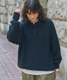 MONO-MART LADY'S | サーマル編みニットヘンリーネックミリタリージープセーター(ニット/セーター)