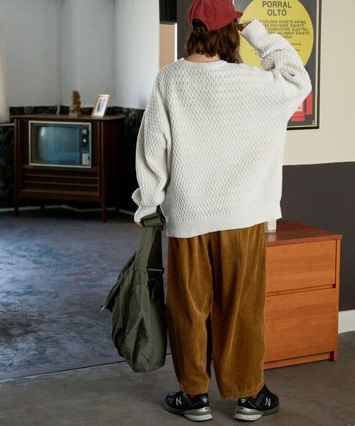 サーマル編みニットヘンリーネックミリタリージープセーター MONO-MART