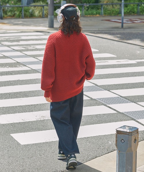 サーマル編みニットヘンリーネックミリタリージープセーター