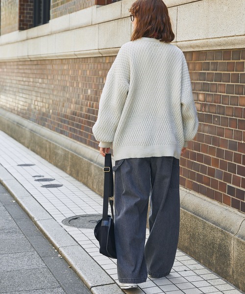 サーマル編みニットヘンリーネックミリタリージープセーター MONO-MART