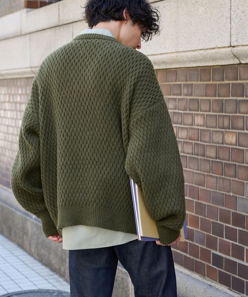 MONO-MART LADY'S（モノマートレディース）の「サーマル編みニットヘンリーネックミリタリージープセーター（ニット/セーター・レディース・カーキ/ネイビー/アイボリー/ブラウン/チャコールグレー/杢グレー/グレイッシュベージュ/ブラック/レッド・FREE）」の15枚目の写真