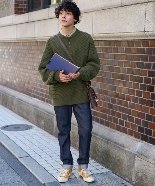 MONO-MART LADY'S（モノマートレディース）の「サーマル編みニットヘンリーネックミリタリージープセーター（ニット/セーター・レディース・カーキ/ネイビー/アイボリー/ブラウン/チャコールグレー/杢グレー/グレイッシュベージュ/ブラック/レッド・FREE）」の16枚目の写真