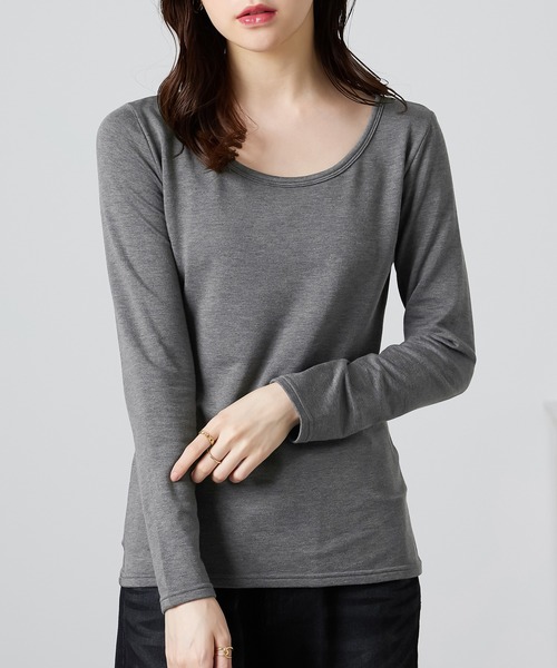 CHAN ME（チャンミ）の「【吸湿発熱・静電気防止・抗菌防臭】あったか裏起毛トップス(Uネック)（Tシャツ/カットソー・レディース・ホワイト/ベージュ/ブラック/チャコール・LARGE/MEDIUM/X-LARGE）」の7枚目の写真