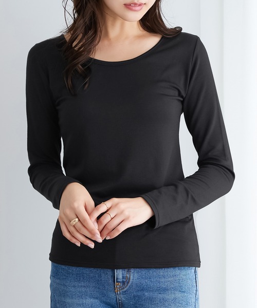 CHAN ME（チャンミ）の「【吸湿発熱・静電気防止・抗菌防臭】あったか裏起毛トップス(Uネック)（Tシャツ/カットソー・レディース・ホワイト/ベージュ/ブラック/チャコール・LARGE/MEDIUM/X-LARGE）」の9枚目の写真