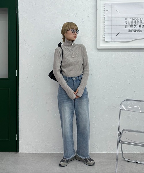 feepur（フェピュール）の「【ハンドウォッシャブル】ハーフジップリブニット（ニット/セーター・レディース・杢グレー/オートミール/ブラック・MEDIUM）」の10枚目の写真