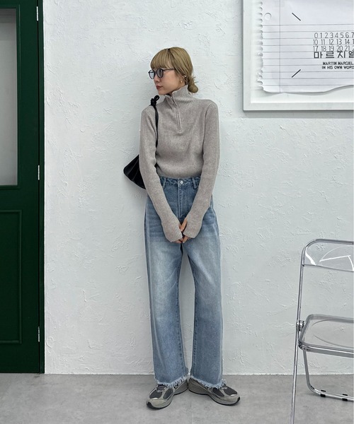 feepur（フェピュール）の「【ハンドウォッシャブル】ハーフジップリブニット（ニット/セーター・レディース・杢グレー/オートミール/ブラック・MEDIUM）」の12枚目の写真