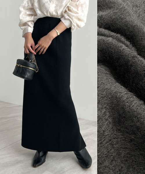 Futier land（フューティアランド）の「【新色追加】まるで毛布！裏起毛ニットロングスカート（スカート・レディース・ブラック/オレンジ/ブルー/杢グレー/アイボリー/ライトグレー/チャコールグレー/マスタード/グリーン・FREE/SHORT）」の3枚目の写真