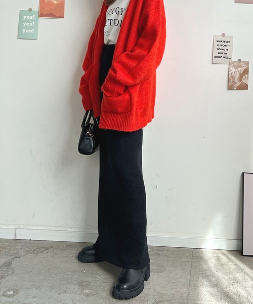 Futier land（フューティアランド）の「【新色追加】まるで毛布！裏起毛ニットロングスカート（スカート・レディース・ブラック/オレンジ/ブルー/杢グレー/アイボリー/ライトグレー/チャコールグレー/マスタード/グリーン・FREE/SHORT）」の13枚目の写真