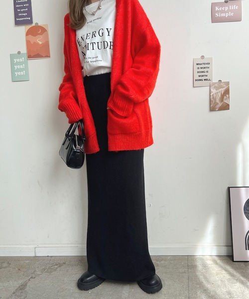 Futier land（フューティアランド）の「【新色追加】まるで毛布！裏起毛ニットロングスカート（スカート・レディース・ブラック/オレンジ/ブルー/杢グレー/アイボリー/ライトグレー/チャコールグレー/マスタード/グリーン・FREE/SHORT）」の14枚目の写真