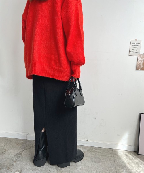 Futier land（フューティアランド）の「【新色追加】まるで毛布！裏起毛ニットロングスカート（スカート・レディース・ブラック/オレンジ/ブルー/杢グレー/アイボリー/ライトグレー/チャコールグレー/マスタード/グリーン・FREE/SHORT）」の15枚目の写真