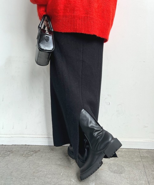 Futier land（フューティアランド）の「【新色追加】まるで毛布！裏起毛ニットロングスカート（スカート・レディース・ブラック/オレンジ/ブルー/杢グレー/アイボリー/ライトグレー/チャコールグレー/マスタード/グリーン・FREE/SHORT）」の16枚目の写真