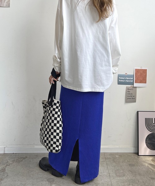 Futier land（フューティアランド）の「【新色追加】まるで毛布！裏起毛ニットロングスカート（スカート・レディース・ブラック/オレンジ/ブルー/杢グレー/アイボリー/ライトグレー/チャコールグレー/マスタード/グリーン・FREE/SHORT）」の20枚目の写真