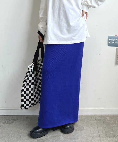 Futier land（フューティアランド）の「【新色追加】まるで毛布！裏起毛ニットロングスカート（スカート・レディース・ブラック/オレンジ/ブルー/杢グレー/アイボリー/ライトグレー/チャコールグレー/マスタード/グリーン・FREE/SHORT）」の22枚目の写真