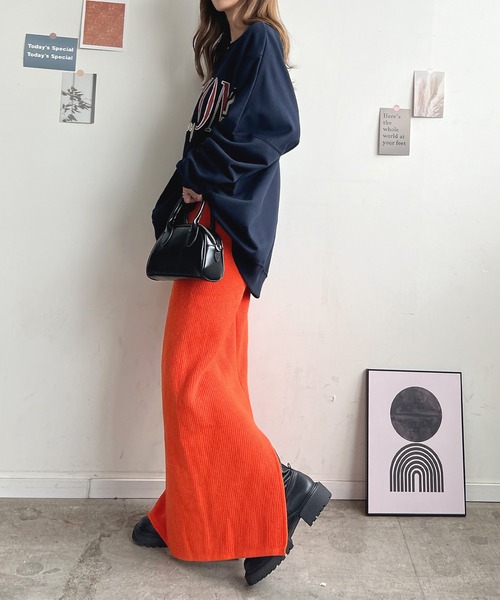 Futier land（フューティアランド）の「【新色追加】まるで毛布！裏起毛ニットロングスカート（スカート・レディース・ブラック/オレンジ/ブルー/杢グレー/アイボリー/ライトグレー/チャコールグレー/マスタード/グリーン・FREE/SHORT）」の11枚目の写真