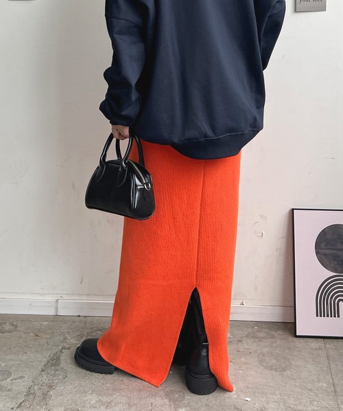 Futier land（フューティアランド）の「【新色追加】まるで毛布！裏起毛ニットロングスカート（スカート・レディース・ブラック/オレンジ/ブルー/杢グレー/アイボリー/ライトグレー/チャコールグレー/マスタード/グリーン・FREE/SHORT）」の12枚目の写真