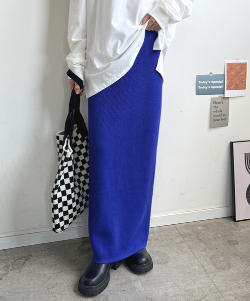 Futier land（フューティアランド）の「【新色追加】まるで毛布！裏起毛ニットロングスカート（スカート・レディース・ブラック/オレンジ/ブルー/杢グレー/アイボリー/ライトグレー/チャコールグレー/マスタード/グリーン・FREE/SHORT）」の18枚目の写真