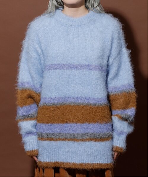 DOUBLE NAME（ダブルネーム）の「アルパカタッチマルチボーダーニットプルオーバー/ユニセックス可（ニット/セーター・レディース・レッド/キナリ/サックスブルー・FREE）」の11枚目の写真