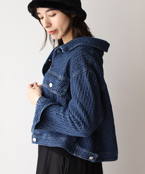 REAL CUBE（リアルキューブ）の「デニムジャケット（デニムジャケット・レディース・ネイビー・FREE）」の3枚目の写真