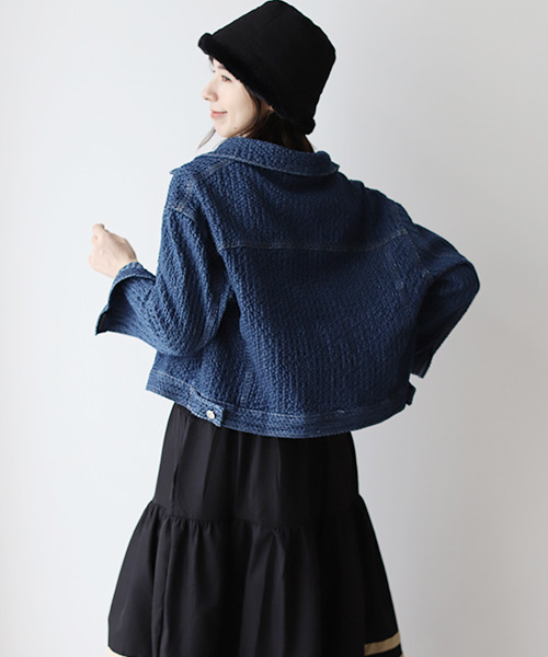 REAL CUBE（リアルキューブ）の「デニムジャケット（デニムジャケット・レディース・ネイビー・FREE）」の4枚目の写真