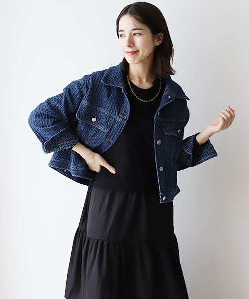 REAL CUBE（リアルキューブ）の「デニムジャケット（デニムジャケット・レディース・ネイビー・FREE）」の5枚目の写真