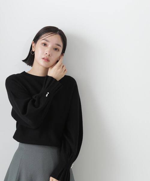 NATURAL BEAUTY BASIC(ナチュラルビューティーベーシック)の「◇パールタックスリーブニット(ニット/セーター・レディース・ピンク/ブラック/オフホワイト・FREE)」の6枚目の写真