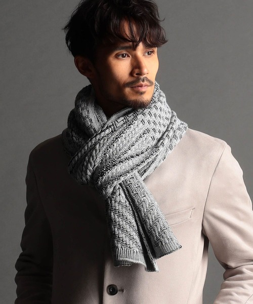 NICOLE CLUB FOR MEN（ニコルクラブフォーメン）の「編地切替 プレーティングマフラー（マフラー・メンズ・ブラック系/その他/ホワイト系2/ホワイト系1・FREE）」の8枚目の写真