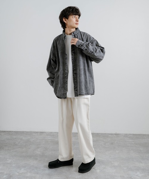 Rocky Monroe（ロッキーモンロー）の「オーバーサイズ 6ozデニム ワンポイント刺繍ルーズシャツ（シャツ/ブラウス・メンズ・ブラック/ライトブラック/ケミカルウォッシュ・M/L）」の10枚目の写真