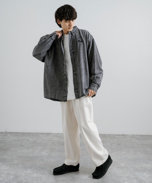 Rocky Monroe（ロッキーモンロー）の「オーバーサイズ 6ozデニム ワンポイント刺繍ルーズシャツ（シャツ/ブラウス・メンズ・ブラック/ライトブラック/ケミカルウォッシュ・M/L）」の11枚目の写真