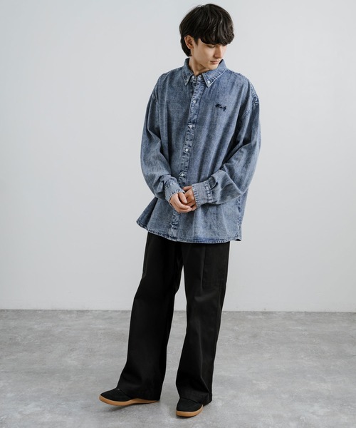Rocky Monroe（ロッキーモンロー）の「オーバーサイズ 6ozデニム ワンポイント刺繍ルーズシャツ（シャツ/ブラウス・メンズ・ブラック/ライトブラック/ケミカルウォッシュ・M/L）」の14枚目の写真