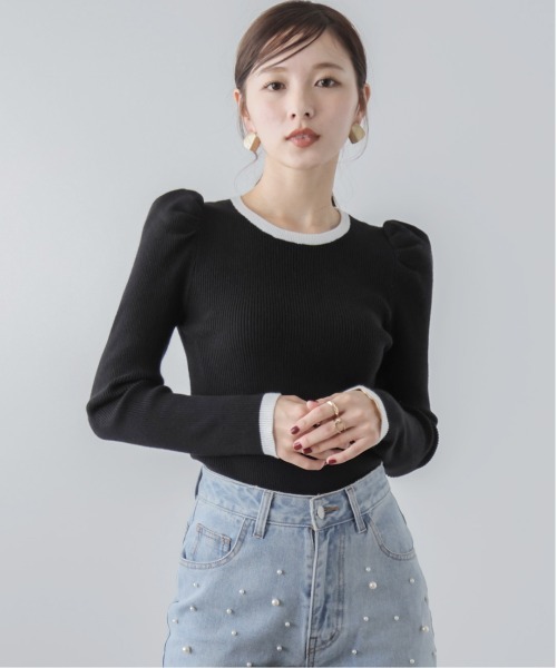 SUGAR BISKET(シュガービスケット)の「パフ袖リブニット(ニット/セーター・レディース・ライトグレー/ブラック/ホワイト×ブラック/ブラック×ホワイト・フリー)」の3枚目の写真