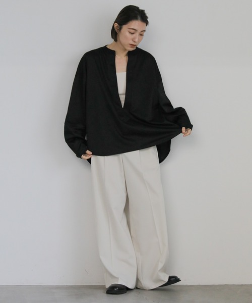 select MOCA（セレクトモカ）の「キーネックランタンスリーブプルオーバー（Tシャツ/カットソー・レディース・ブラック/ベージュ・FREE）」の8枚目の写真