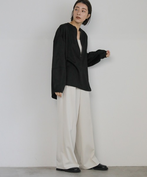 select MOCA（セレクトモカ）の「キーネックランタンスリーブプルオーバー（Tシャツ/カットソー・レディース・ブラック/ベージュ・FREE）」の10枚目の写真