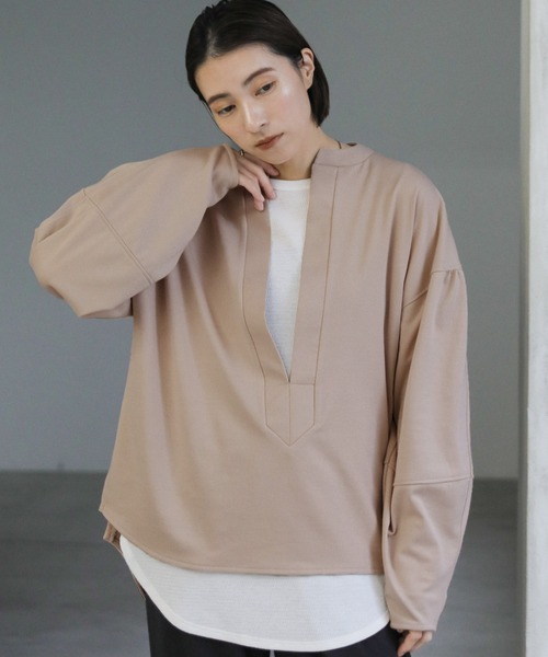 select MOCA（セレクトモカ）の「キーネックランタンスリーブプルオーバー（Tシャツ/カットソー・レディース・ブラック/ベージュ・FREE）」の14枚目の写真