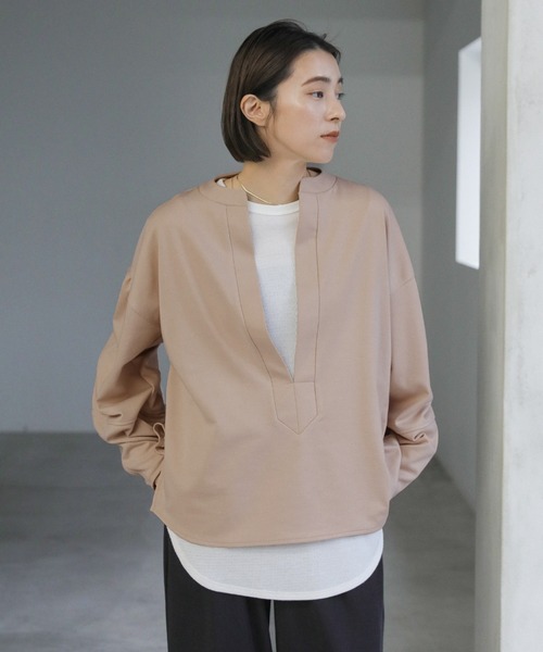 select MOCA（セレクトモカ）の「キーネックランタンスリーブプルオーバー（Tシャツ/カットソー・レディース・ブラック/ベージュ・FREE）」の15枚目の写真