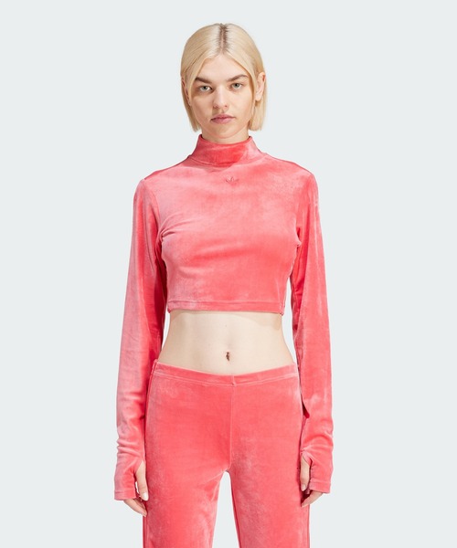 正品 adidas アディダスクロップ半袖Tシャツ/ベルベット Tシャツ セール】ベルベット クロップトップ / アディダスオリジナルス