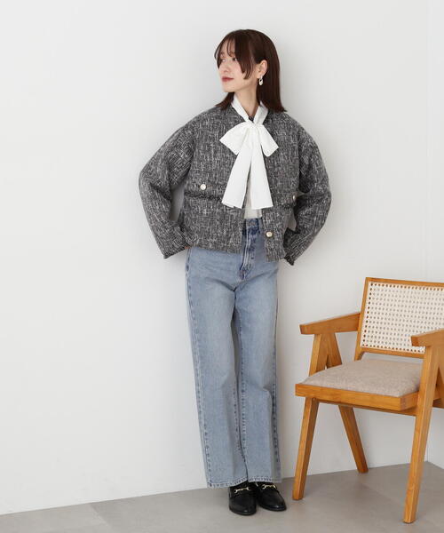 N.（N. Natural Beauty Basic）（エヌエヌナチュラルビューティーベーシック）の「【S Size Line】◆スラブツイードショートブルゾン（ブルゾン・レディース・オフホワイト/グレー・MEDIUM/SMALL）」の7枚目の写真