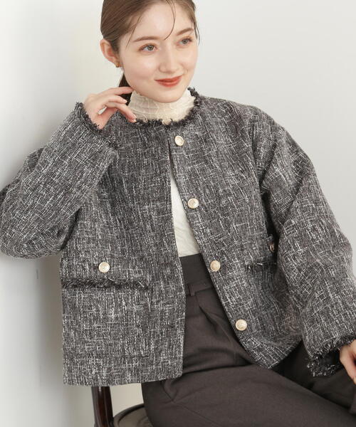 N.（N. Natural Beauty Basic）（エヌエヌナチュラルビューティーベーシック）の「【S Size Line】◆スラブツイードショートブルゾン（ブルゾン・レディース・オフホワイト/グレー・MEDIUM/SMALL）」の12枚目の写真