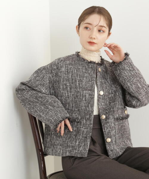 N.（N. Natural Beauty Basic）（エヌエヌナチュラルビューティーベーシック）の「【S Size Line】◆スラブツイードショートブルゾン（ブルゾン・レディース・オフホワイト/グレー・MEDIUM/SMALL）」の14枚目の写真