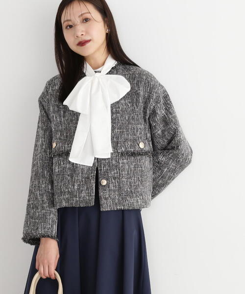 N.（N. Natural Beauty Basic）（エヌエヌナチュラルビューティーベーシック）の「【S Size Line】◆スラブツイードショートブルゾン（ブルゾン・レディース・オフホワイト/グレー・MEDIUM/SMALL）」の21枚目の写真