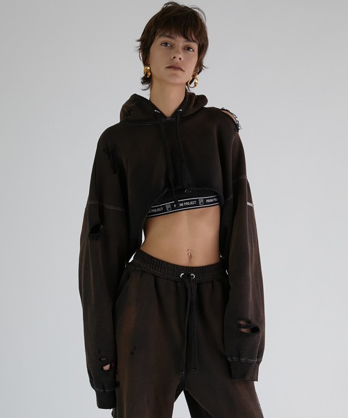 PRANK PROJECT（プランクプロジェクト）の「スプレーダイショートスウェットフーディ / Spray Dyed Short Hoodie（パーカー・レディース・ブラック/ネイビー/ホワイト・FREE）」の14枚目の写真