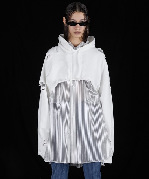 PRANK PROJECT（プランクプロジェクト）の「スプレーダイショートスウェットフーディ / Spray Dyed Short Hoodie（パーカー・レディース・ブラック/ネイビー/ホワイト・FREE）」の9枚目の写真