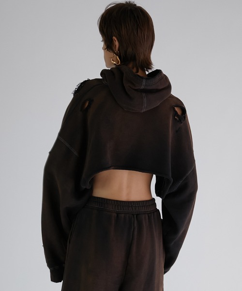 PRANK PROJECT（プランクプロジェクト）の「スプレーダイショートスウェットフーディ / Spray Dyed Short Hoodie（パーカー・レディース・ブラック/ネイビー/ホワイト・FREE）」の16枚目の写真