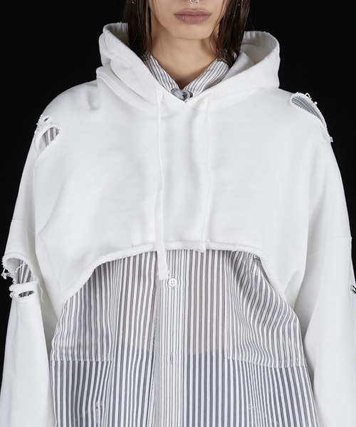 PRANK PROJECT（プランクプロジェクト）の「スプレーダイショートスウェットフーディ / Spray Dyed Short Hoodie（パーカー・レディース・ブラック/ネイビー/ホワイト・FREE）」の18枚目の写真