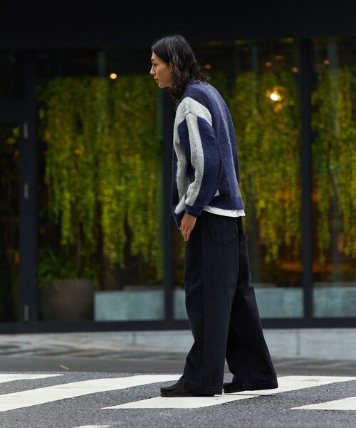 セール】リラックスフィット ストライプ シャギーニットカーディガン