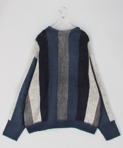 セール】リラックスフィット ストライプ シャギーニットカーディガン