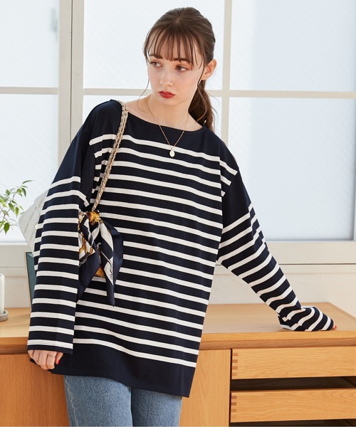 古着 RRL インディゴ コットン ボートネック ボーダー ロンT バスクシャツ 古着 RRL インディゴ コットン ボートネック ボーダー ロンT バスク