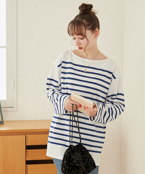 セール】ボートネック バスク ロンT（無地/ボーダー）（Tシャツ
