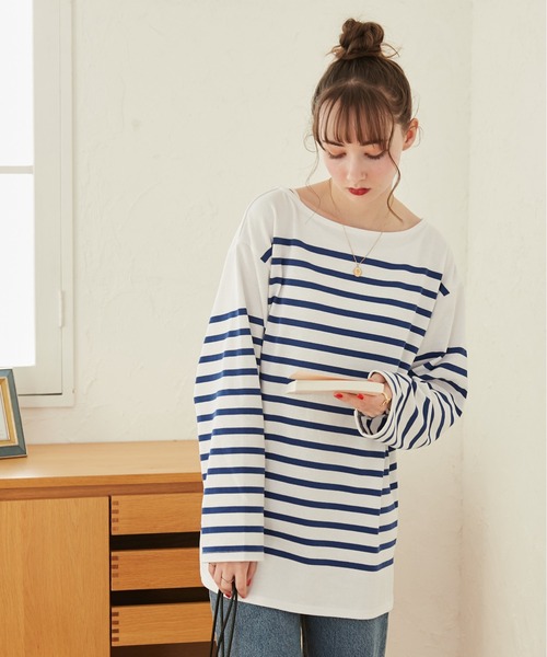 ANGIE（アンジー）の「ボートネック バスク ロンT（無地/ボーダー）（Tシャツ/カットソー・レディース・ネイビー/ホワイト×ブルー/キナリ/ベージュ系その他/ネイビー×ホワイト・FREE）」の17枚目の写真