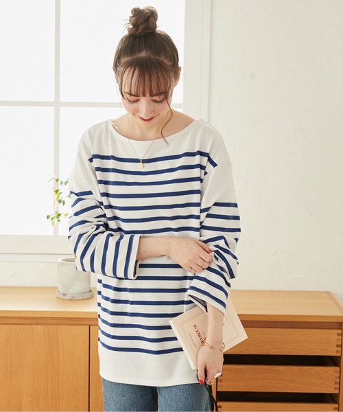 ANGIE（アンジー）の「ボートネック バスク ロンT（無地/ボーダー）（Tシャツ/カットソー・レディース・ネイビー/ホワイト×ブルー/キナリ/ベージュ系その他/ネイビー×ホワイト・FREE）」の18枚目の写真